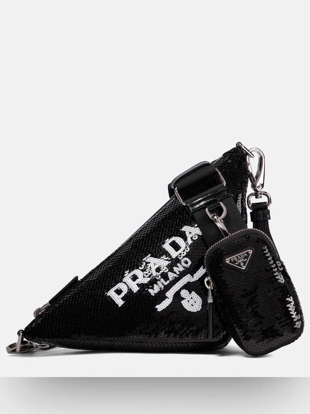 NWT! Prada Triangle Black Sequin Sling Bag